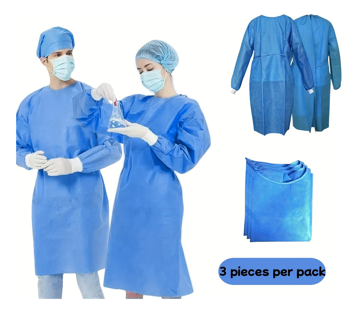 Medical Lab Gown - 3 قطع من ثوب العزل الطبي
